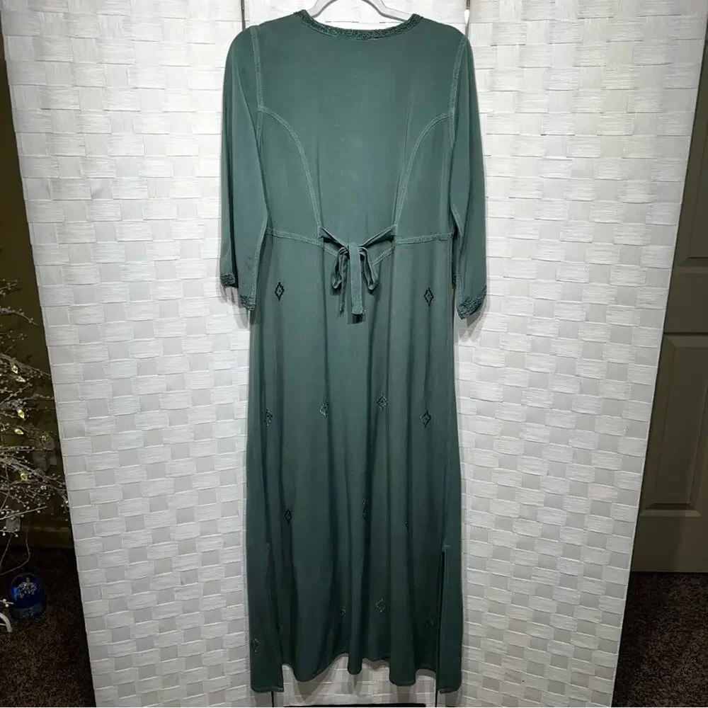 Soft Surroundings Womens Embroidered Sequin Kaftan Maxi Dress Size Small Green - Picture 9 of 11